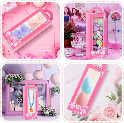 18 Pack Party Boxes Pink Candy Boxes Gift Bags Party Favor Bags Goodie Bags Treat Bags Pink Doll Favor Box for Birthday