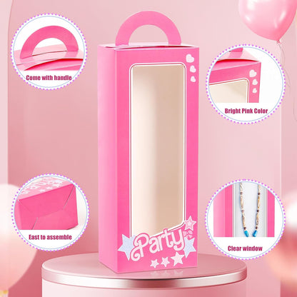 18 Pack Party Boxes Pink Candy Boxes Gift Bags Party Favor Bags Goodie Bags Treat Bags Pink Doll Favor Box for Birthday