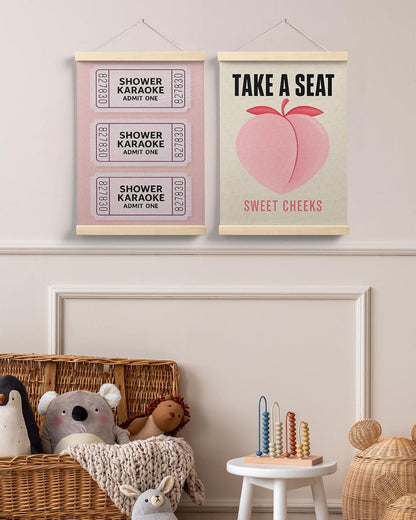 Sweet Cheeks Pink Peach Bathroom Poster Hanger Frame, Peach Bathroom Decor, Trendy Shower Karaoke Ticket Wall Art Decor for Girls Bath Room Washroom Restroom, 12x16 Inch Set of 2