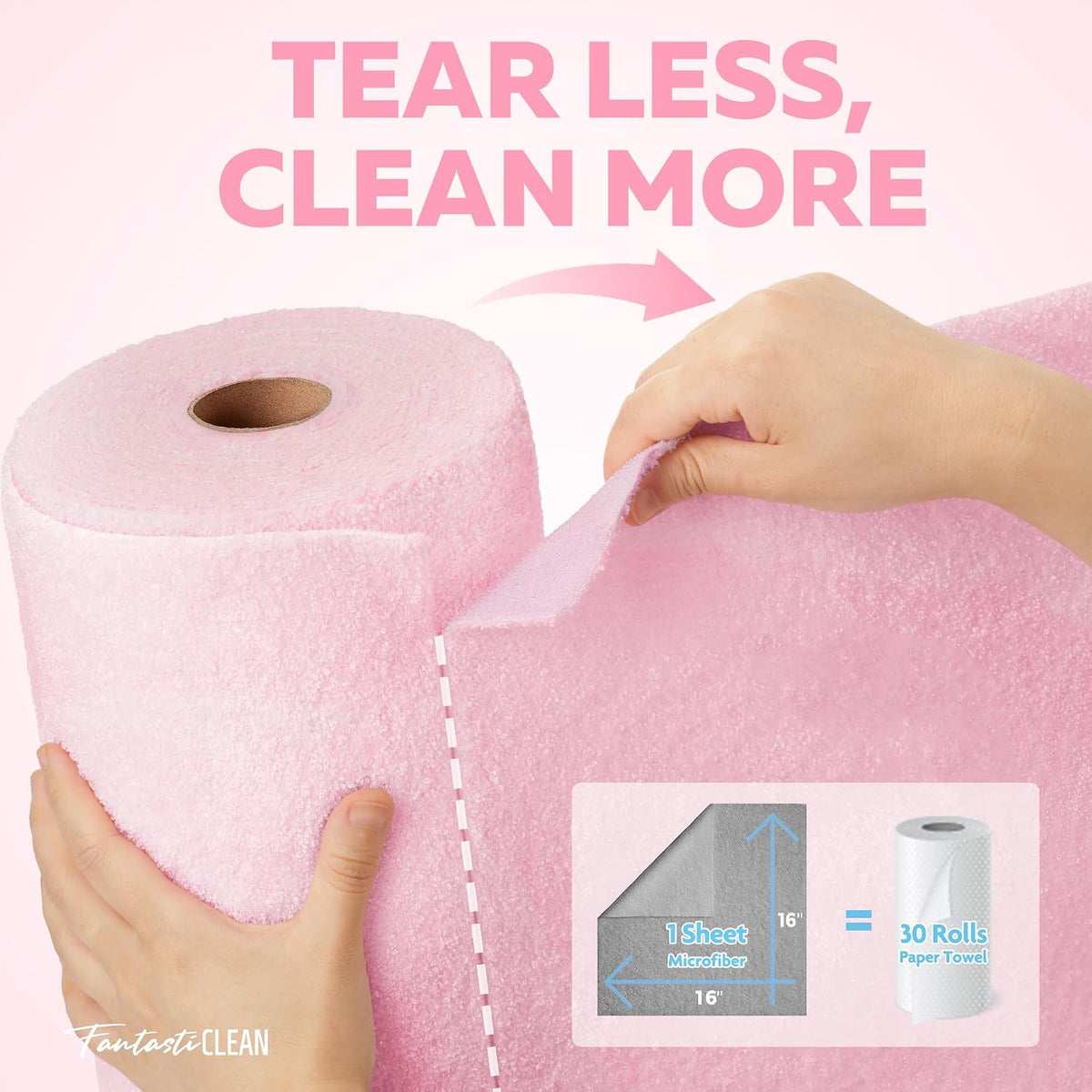 Microfiber Cleaning Cloth Roll, 16''- 36 Sheets (Glossy Pink)