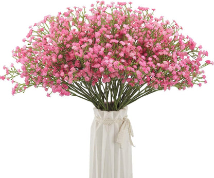 Artificial Baby Breath Flowers Fake Gypsophila Bouquets 12 Pcs Plastic Fake Real Touch Flowers for Wedding Decor DIY Home Party（Pink）