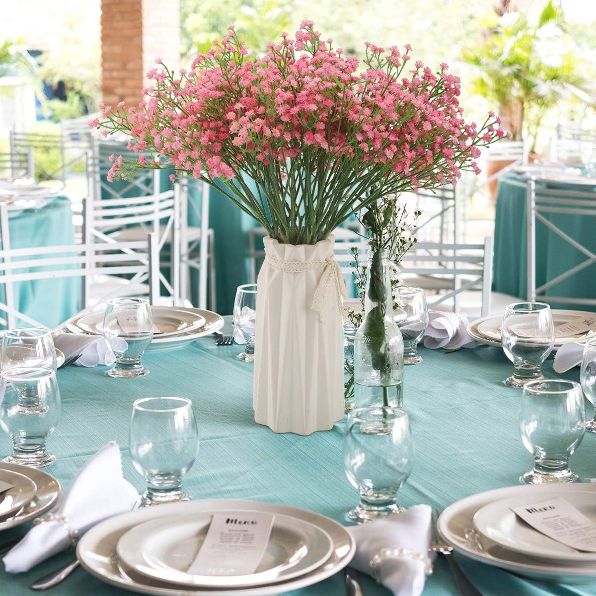 Artificial Baby Breath Flowers Fake Gypsophila Bouquets 12 Pcs Plastic Fake Real Touch Flowers for Wedding Decor DIY Home Party（Pink）