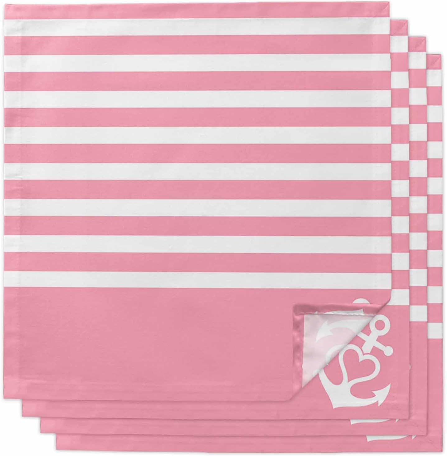 Anchor 4PCS Cloth Napkins for Dining Table, Pink Stripes Washable Reusable Napkins Set Decorative Table Accessories for Daily Use Wedding Party Cocktail, 20x20 Inch
