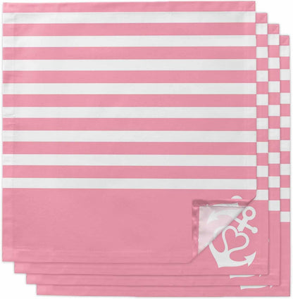 Anchor 4PCS Cloth Napkins for Dining Table, Pink Stripes Washable Reusable Napkins Set Decorative Table Accessories for Daily Use Wedding Party Cocktail, 20x20 Inch