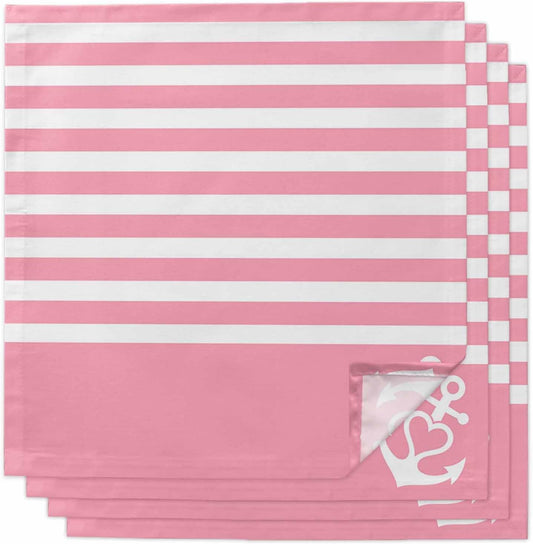 Anchor 4PCS Cloth Napkins for Dining Table, Pink Stripes Washable Reusable Napkins Set Decorative Table Accessories for Daily Use Wedding Party Cocktail, 20x20 Inch