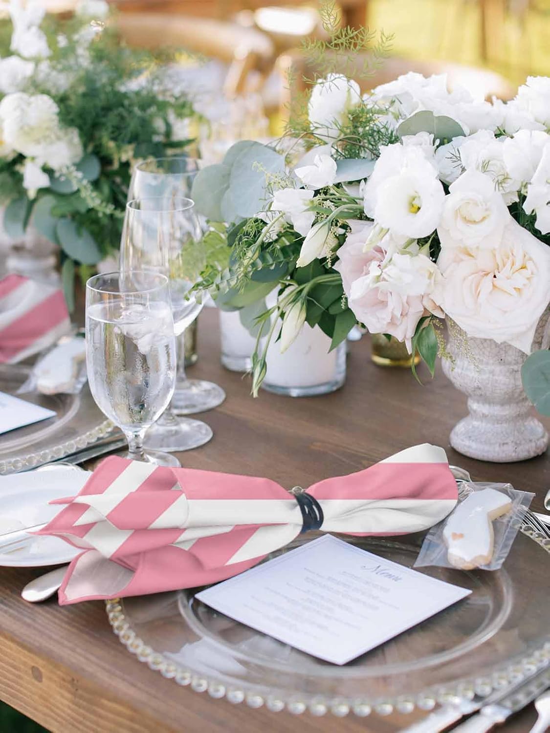 Anchor 4PCS Cloth Napkins for Dining Table, Pink Stripes Washable Reusable Napkins Set Decorative Table Accessories for Daily Use Wedding Party Cocktail, 20x20 Inch