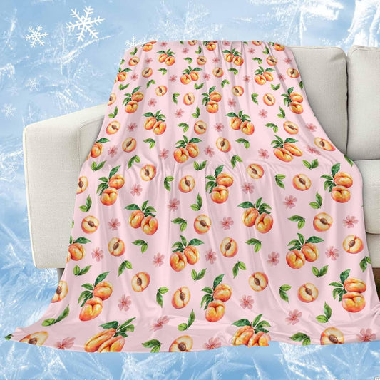 Summer Cooling Blankets for Hot Sleepers - Summer Peaches on Pink Background Blanket Thin Lightweight Breathable Soft Throws for Bed Couch Sofa Watercolor Flower Decor,40x60IN