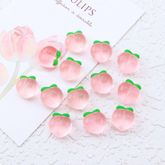 50PCS Artificial Pink Mini Peach Decoration Flatback Resin Peach Charms Fake Small Peaches Embellishments for DIY Craft Accessory Scrapbooking Hair Clips Photo Prop