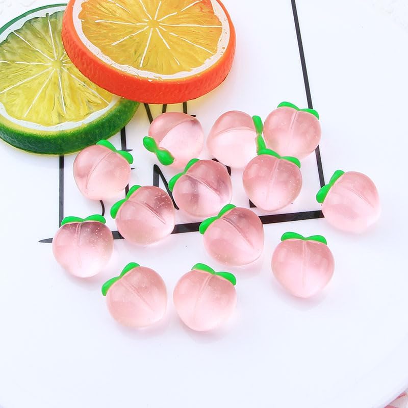 50PCS Artificial Pink Mini Peach Decoration Flatback Resin Peach Charms Fake Small Peaches Embellishments for DIY Craft Accessory Scrapbooking Hair Clips Photo Prop