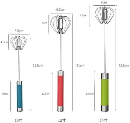 Stainless Steel Semi-automatic Egg Whisk - 3PCS Hand Push Rotary Whisk Blender (Pink)