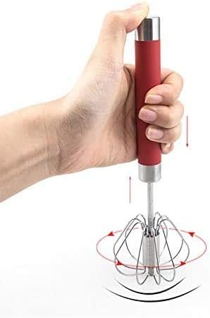 Stainless Steel Semi-automatic Egg Whisk - 3PCS Hand Push Rotary Whisk Blender (Pink)