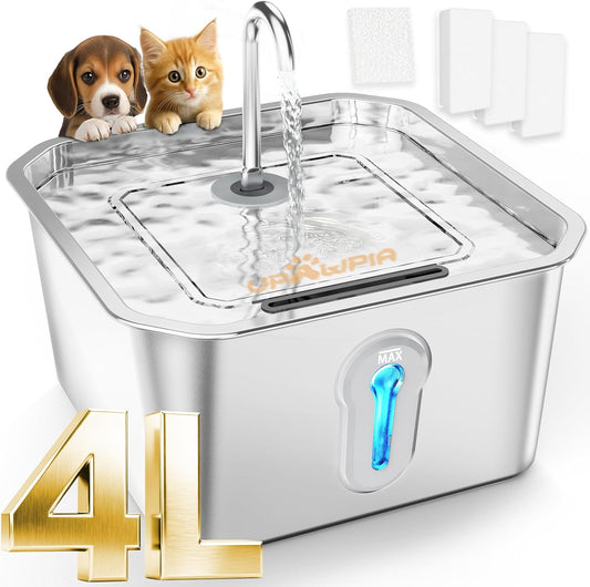 4L Large Cat Water Fountain for Multiple Cats Pet Water Fountain for Drinking Watering Supplies Pets Dog Small Animal Automatic Cat Water Dispenser for Cats Quiet Indoor