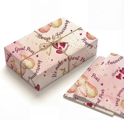 Watercolor Pink Pear Fruit Wrapping Paper, 19.6 x 27.5 in, 2 Pack