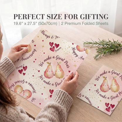 Watercolor Pink Pear Fruit Wrapping Paper, 19.6 x 27.5 in, 2 Pack