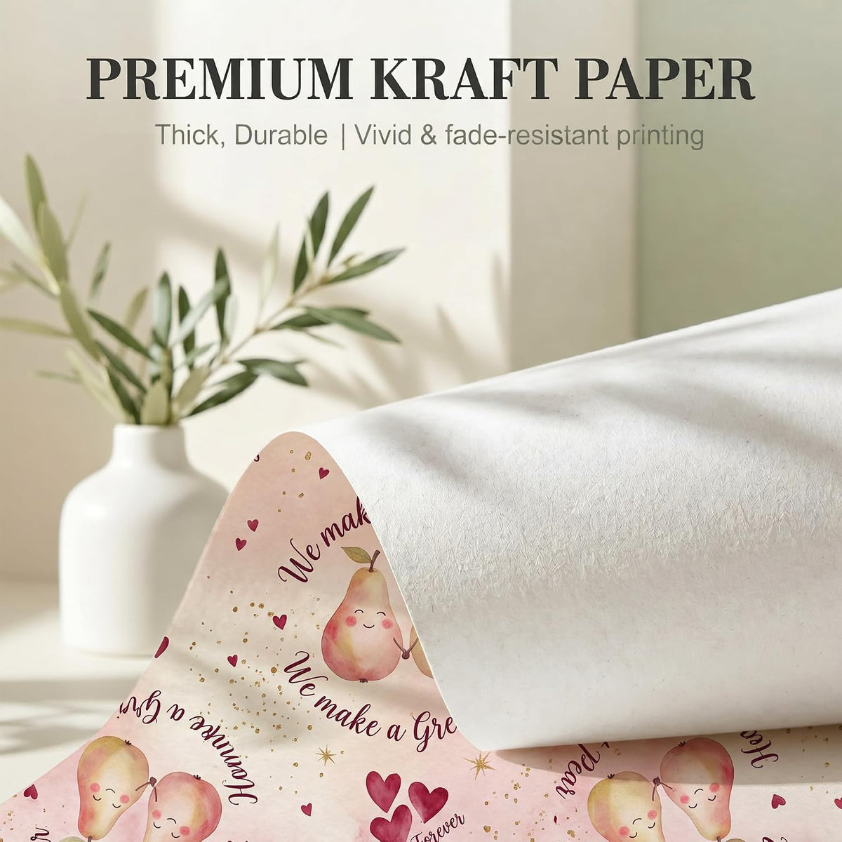 Watercolor Pink Pear Fruit Wrapping Paper, 19.6 x 27.5 in, 2 Pack