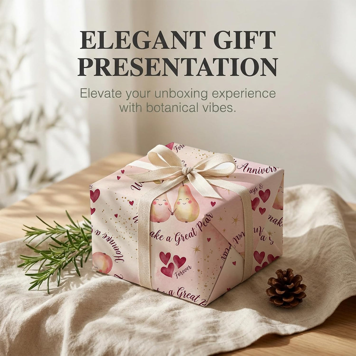 Watercolor Pink Pear Fruit Wrapping Paper, 19.6 x 27.5 in, 2 Pack