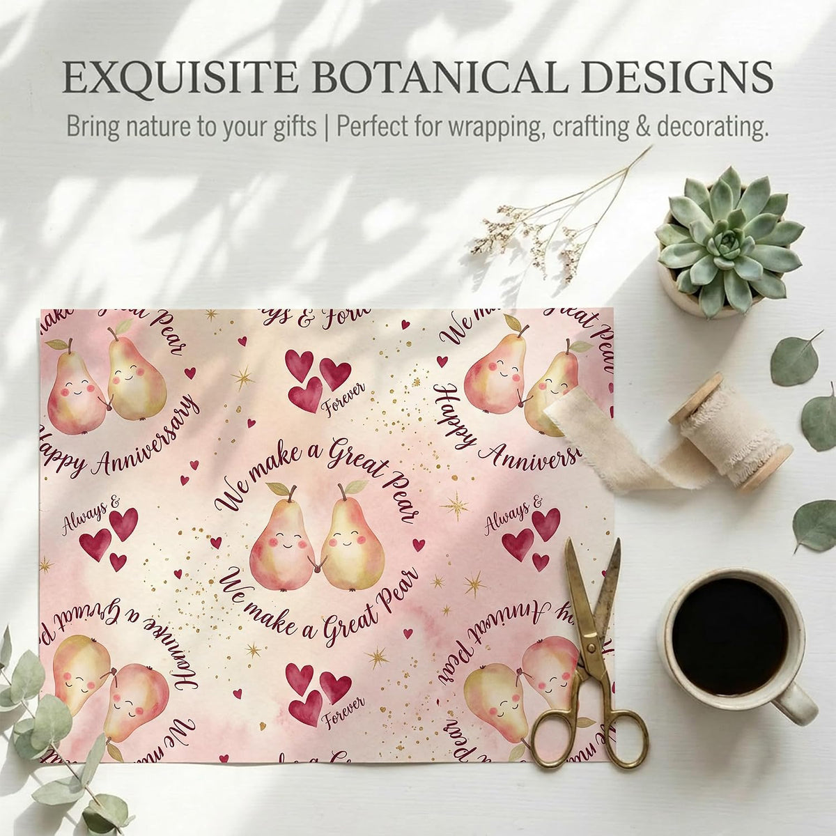 Watercolor Pink Pear Fruit Wrapping Paper, 19.6 x 27.5 in, 2 Pack
