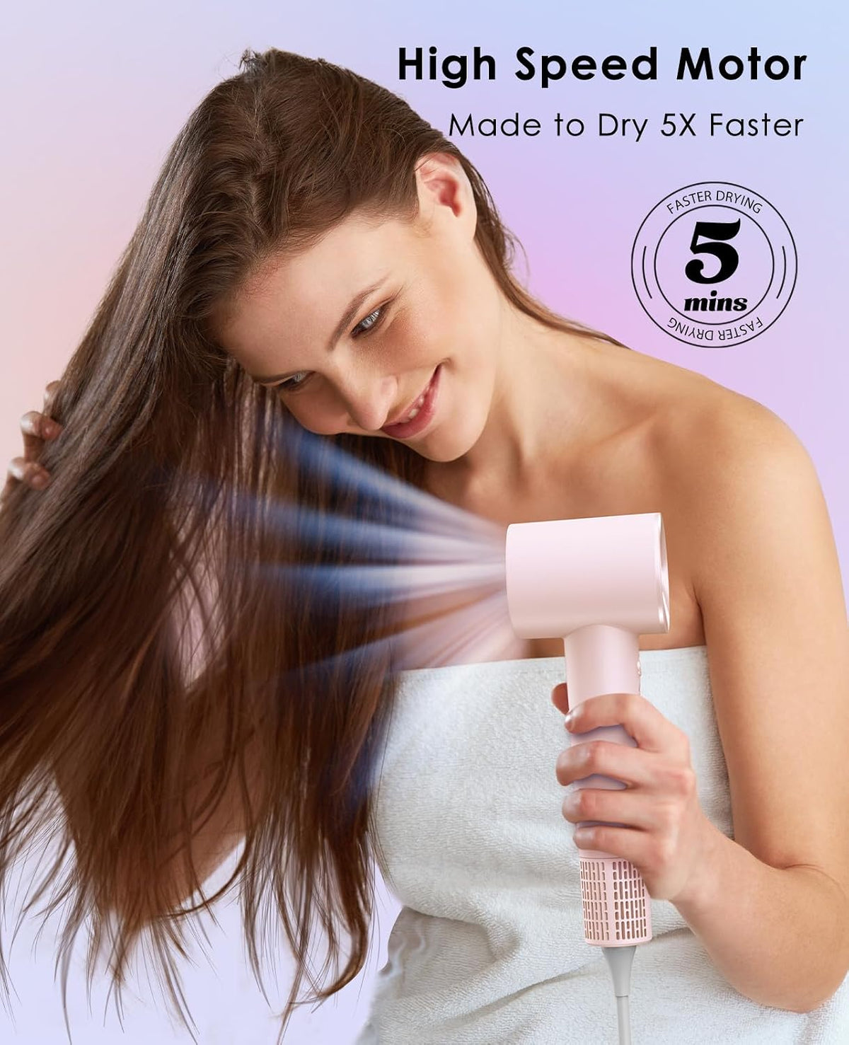 Travel Hair Dryer, Negative Ionic Hair Dryers, High-Speed Blow Dryer with 110, 000 RPM Brushless Motor, Ultra-Light & Small, Smart Temp Control, Quiet Hairdryer for Women