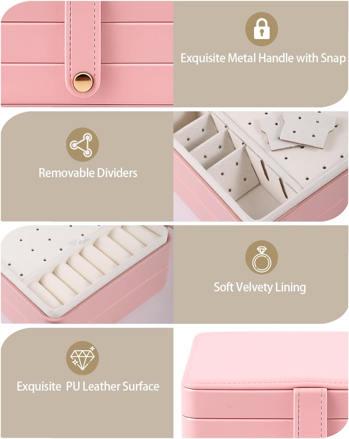 Jewelry Box for Women Girls Pink Jewelry Organizer 2-Layer PU Leather Jewelry Storage Case for Earrings Rings Necklace Jewelry Holder Case Gift (Pink)