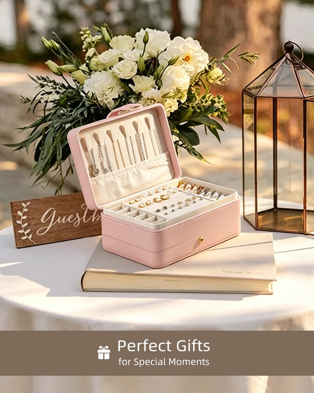 Jewelry Box for Women Girls Pink Jewelry Organizer 2-Layer PU Leather Jewelry Storage Case for Earrings Rings Necklace Jewelry Holder Case Gift (Pink)