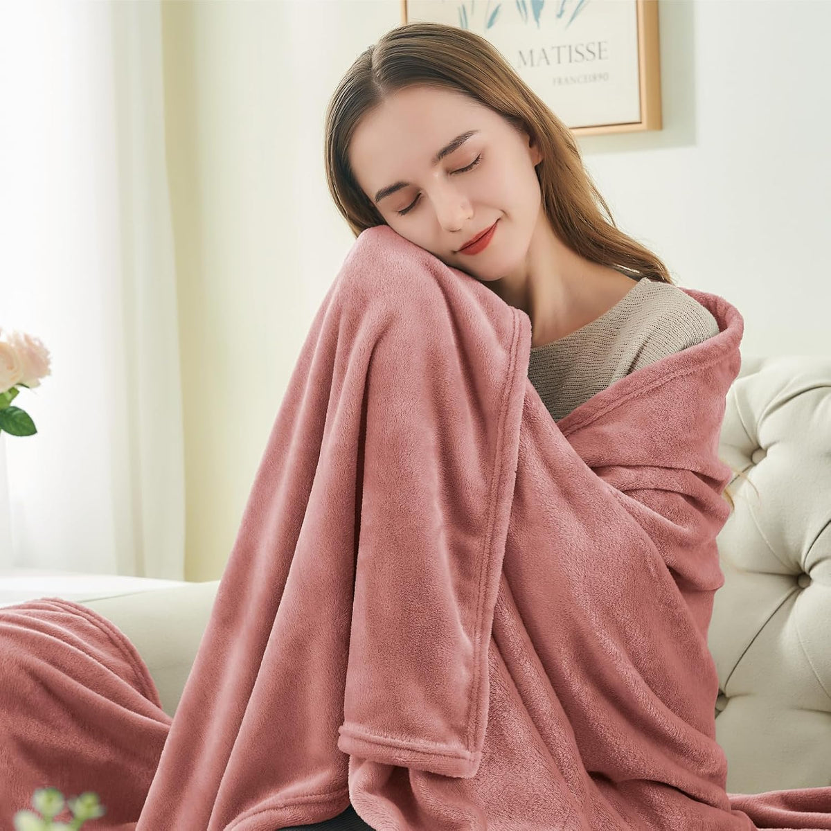 Fleece Blanket Soft Plush Throw for Couch Dusty Pink 50"x60"