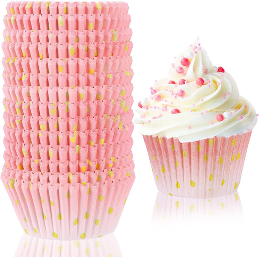 300 Count Pink Nonstick Cupcake Liners Baking Standard Cup Holder Rose Gold Paper Baking Wrappers for Baby Shower Bridal Shower Wedding Birthday Holiday Party Decorations(Pink)