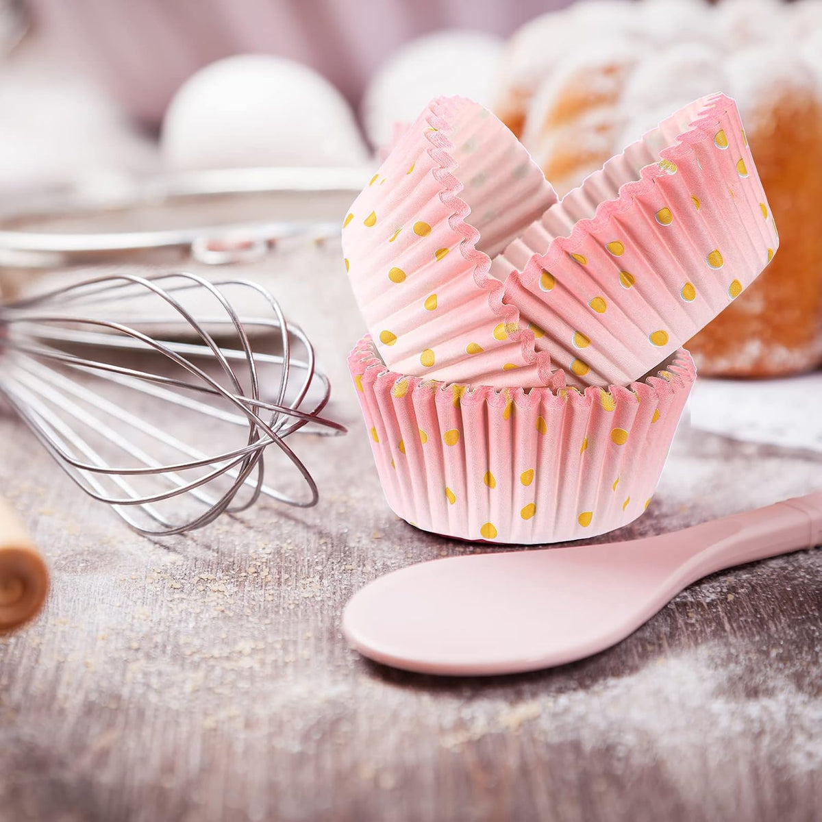 300 Count Pink Nonstick Cupcake Liners Baking Standard Cup Holder Rose Gold Paper Baking Wrappers for Baby Shower Bridal Shower Wedding Birthday Holiday Party Decorations(Pink)