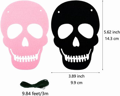 2 Pack Black Pink Skull Garland Banner Felt Skeleton Garland Halloween Banner for DIY Gothic Decorations Halloween Home Decor