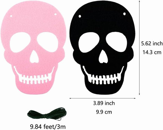 2 Pack Black Pink Skull Garland Banner Felt Skeleton Garland Halloween Banner for DIY Gothic Decorations Halloween Home Decor