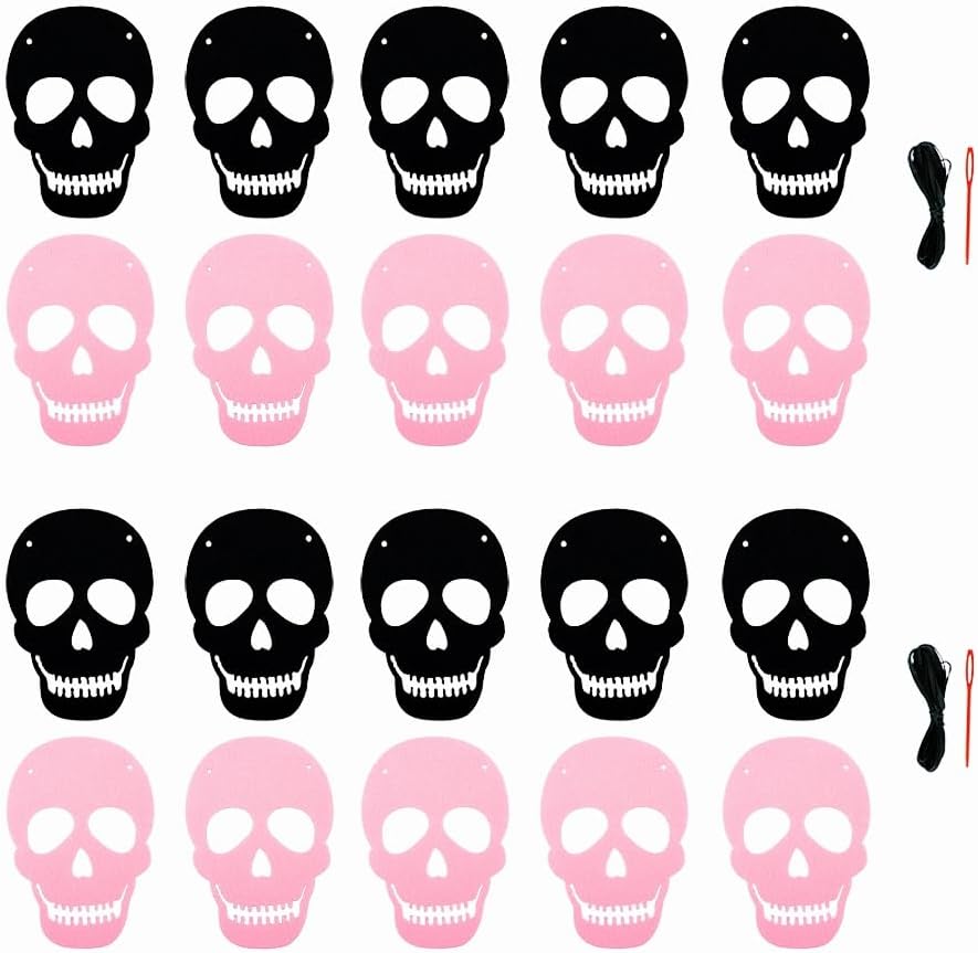 2 Pack Black Pink Skull Garland Banner Felt Skeleton Garland Halloween Banner for DIY Gothic Decorations Halloween Home Decor