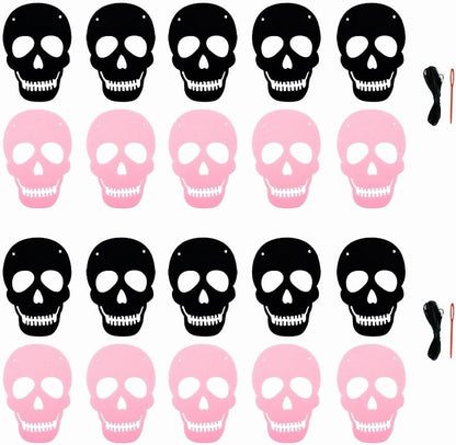 2 Pack Black Pink Skull Garland Banner Felt Skeleton Garland Halloween Banner for DIY Gothic Decorations Halloween Home Decor