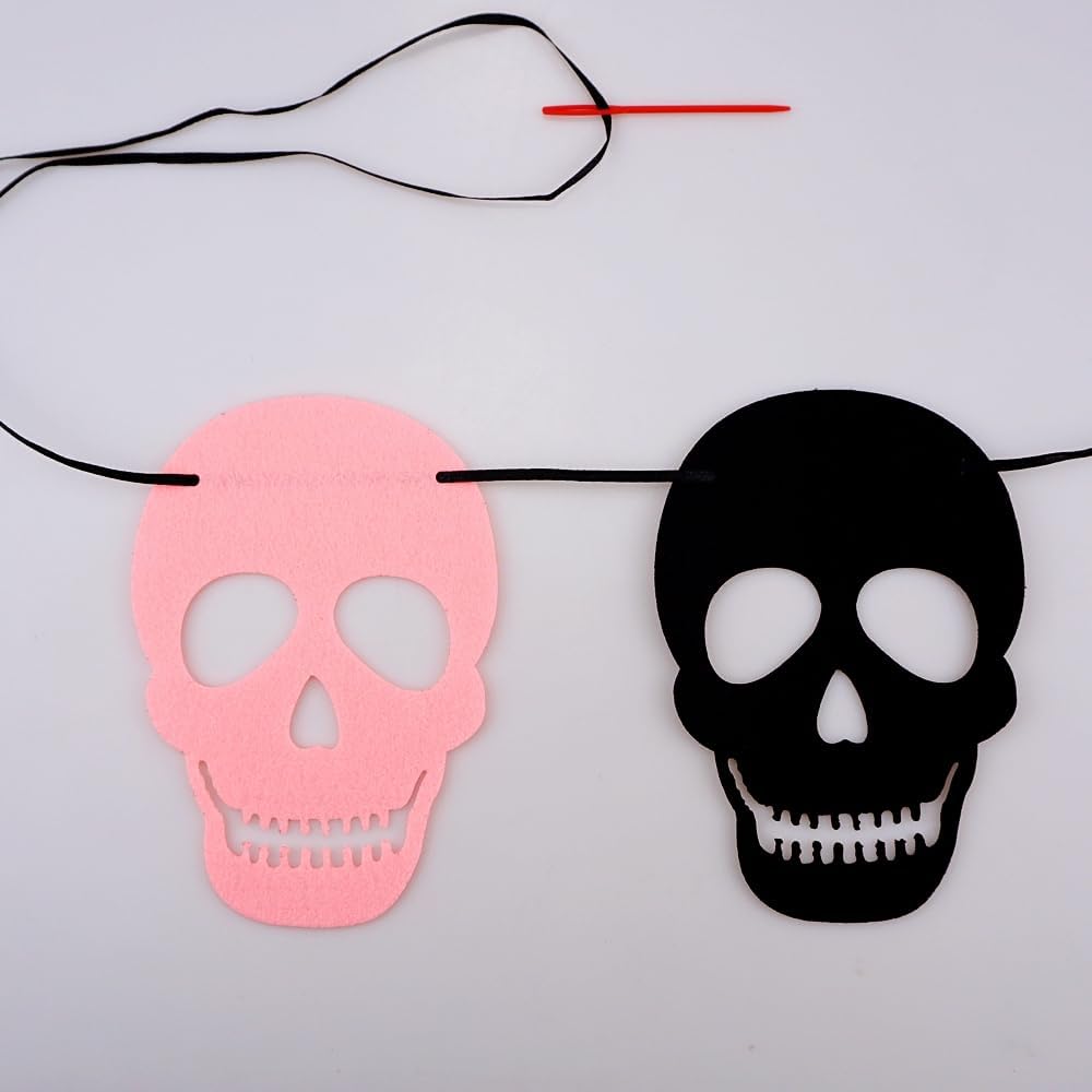 2 Pack Black Pink Skull Garland Banner Felt Skeleton Garland Halloween Banner for DIY Gothic Decorations Halloween Home Decor