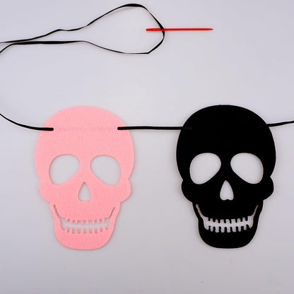 2 Pack Black Pink Skull Garland Banner Felt Skeleton Garland Halloween Banner for DIY Gothic Decorations Halloween Home Decor