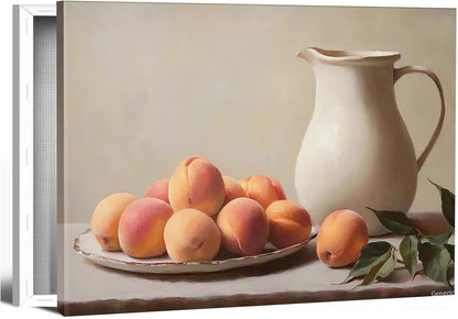 Canvas Painting Wall Mural Print Antique Fruit Bowl Peach Print Kitchen Still Life Wall Art Kitchen and Dining Room Decoration 8x10inch with Frame