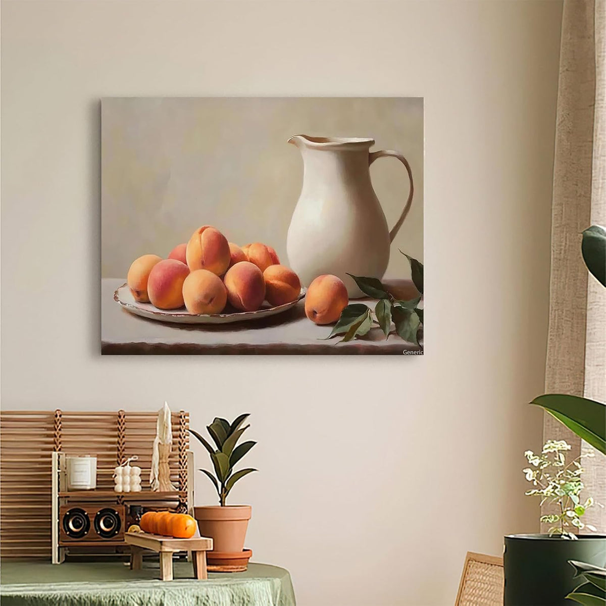Canvas Painting Wall Mural Print Antique Fruit Bowl Peach Print Kitchen Still Life Wall Art Kitchen and Dining Room Decoration 8x10inch with Frame