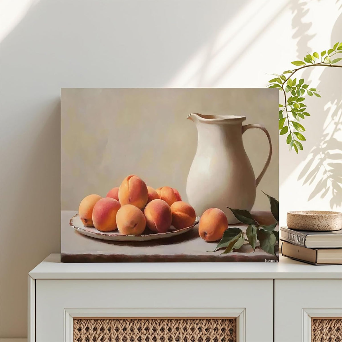 Canvas Painting Wall Mural Print Antique Fruit Bowl Peach Print Kitchen Still Life Wall Art Kitchen and Dining Room Decoration 8x10inch with Frame