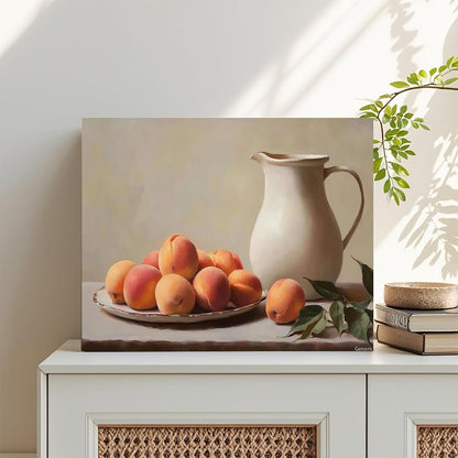 Canvas Painting Wall Mural Print Antique Fruit Bowl Peach Print Kitchen Still Life Wall Art Kitchen and Dining Room Decoration 8x10inch with Frame