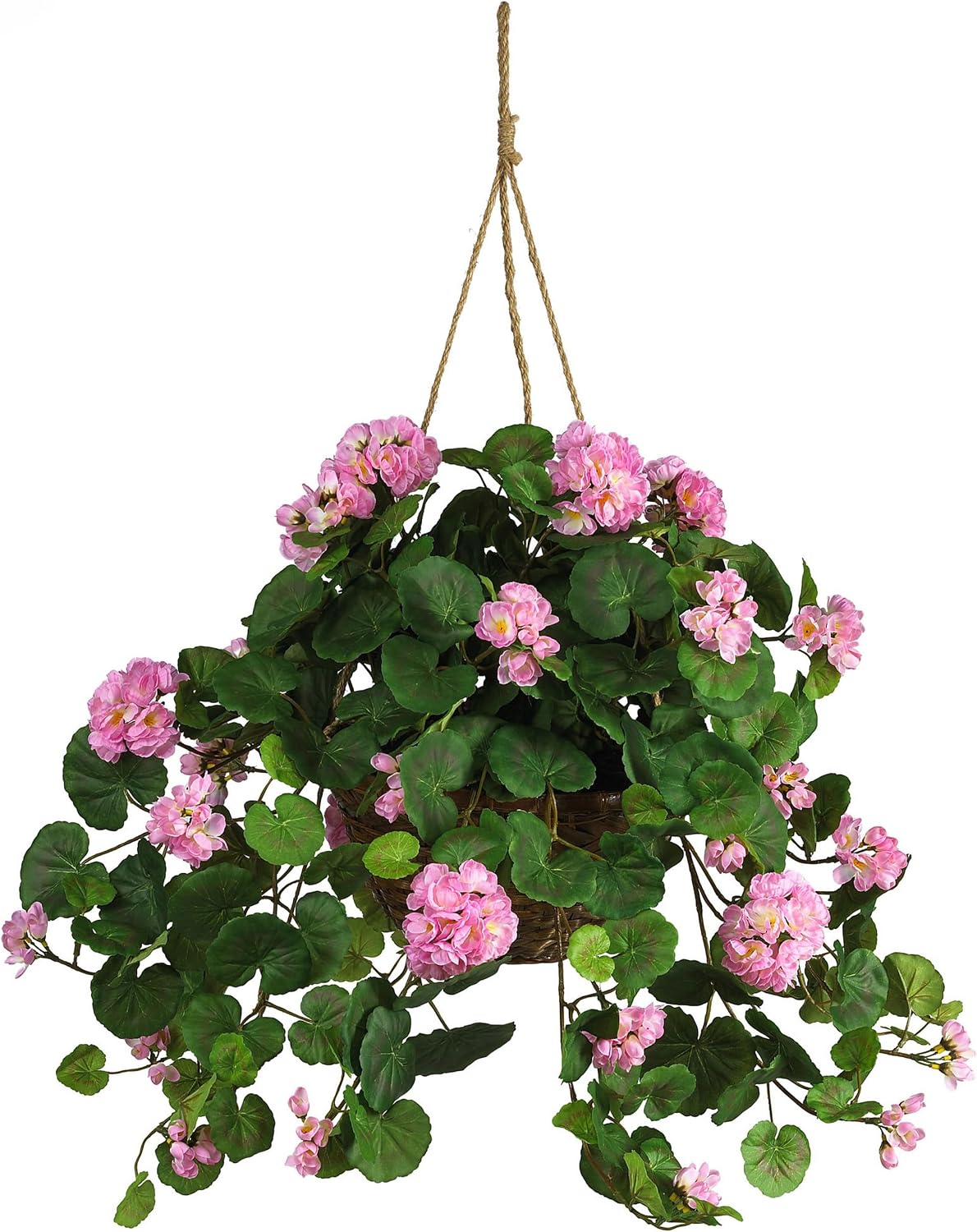 24 in Artificial Geranium Hanging Basket with Wicker Pot