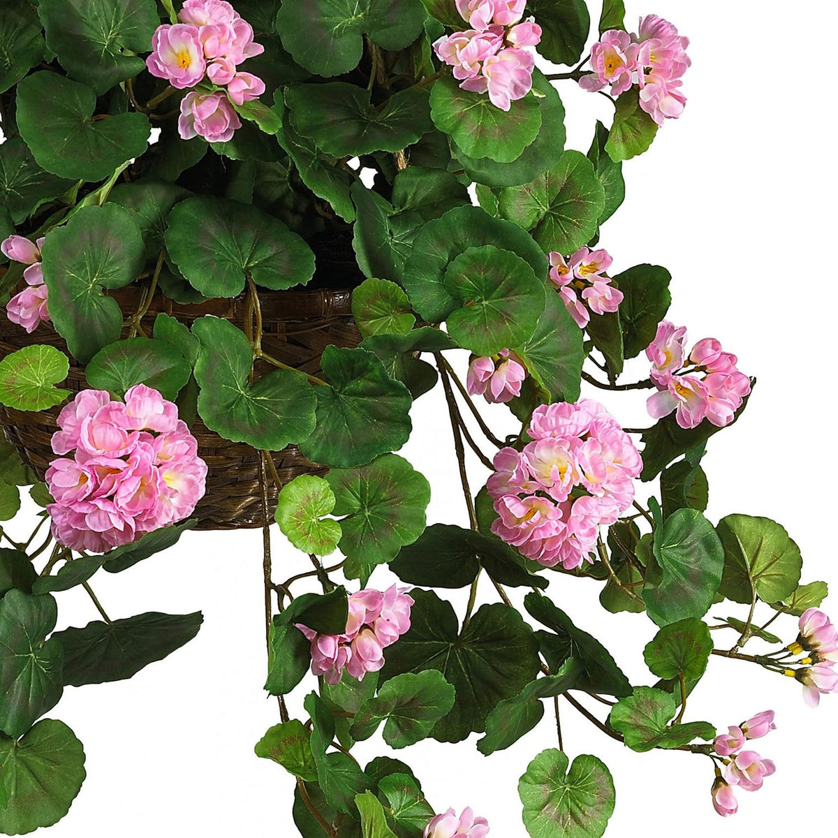 24 in Artificial Geranium Hanging Basket with Wicker Pot