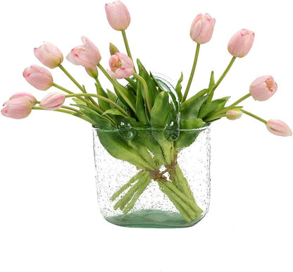 15pcs Artificial Tulips Flowers,Soft Touch Latex Bouquet, Fake Tulips Flowers,Spring Wedding Home Room Table Centerpiece Decor Light Pink Set