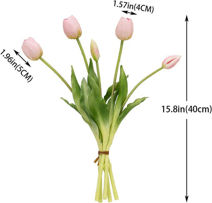 15pcs Artificial Tulips Flowers,Soft Touch Latex Bouquet, Fake Tulips Flowers,Spring Wedding Home Room Table Centerpiece Decor Light Pink Set