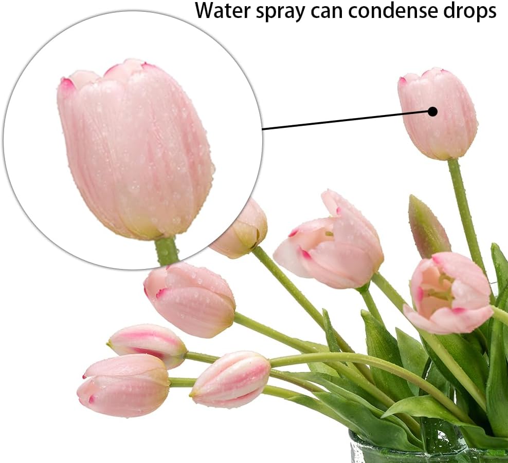 15pcs Artificial Tulips Flowers,Soft Touch Latex Bouquet, Fake Tulips Flowers,Spring Wedding Home Room Table Centerpiece Decor Light Pink Set