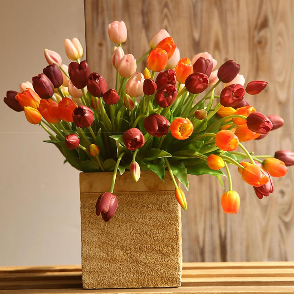 15pcs Artificial Tulips Flowers,Soft Touch Latex Bouquet, Fake Tulips Flowers,Spring Wedding Home Room Table Centerpiece Decor Light Pink Set