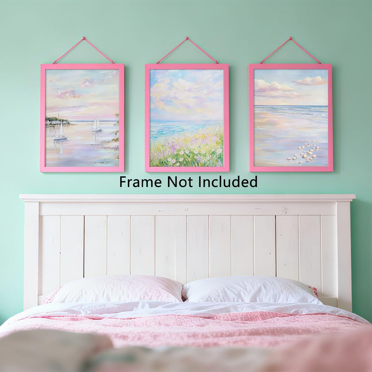 Coastal Beach Wall Art Set of 3 Pastel Pink Blue Preppy Posters Coastal Canvas Pictures Impressionist Ocean Prints Nautical Decor for Calming Bedroom Living Room 12x16 in Unframed