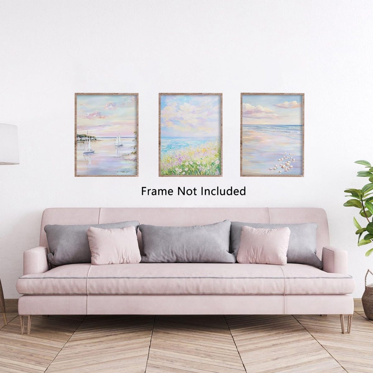 Coastal Beach Wall Art Set of 3 Pastel Pink Blue Preppy Posters Coastal Canvas Pictures Impressionist Ocean Prints Nautical Decor for Calming Bedroom Living Room 12x16 in Unframed