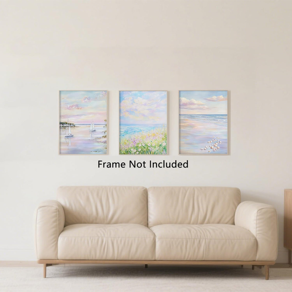 Coastal Beach Wall Art Set of 3 Pastel Pink Blue Preppy Posters Coastal Canvas Pictures Impressionist Ocean Prints Nautical Decor for Calming Bedroom Living Room 12x16 in Unframed