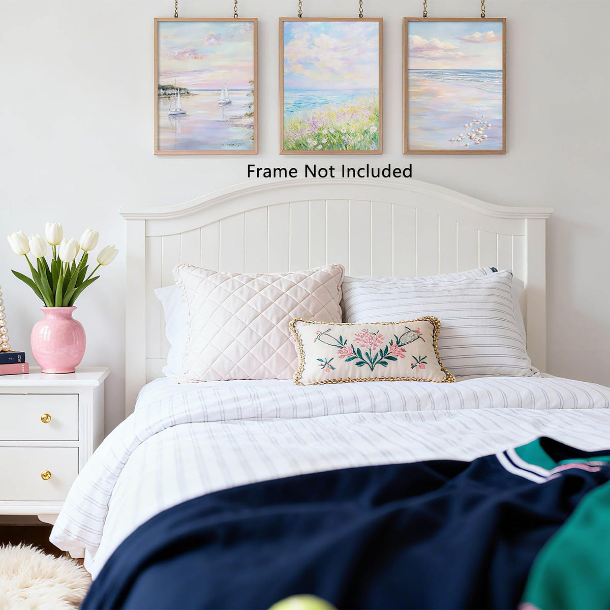 Coastal Beach Wall Art Set of 3 Pastel Pink Blue Preppy Posters Coastal Canvas Pictures Impressionist Ocean Prints Nautical Decor for Calming Bedroom Living Room 12x16 in Unframed