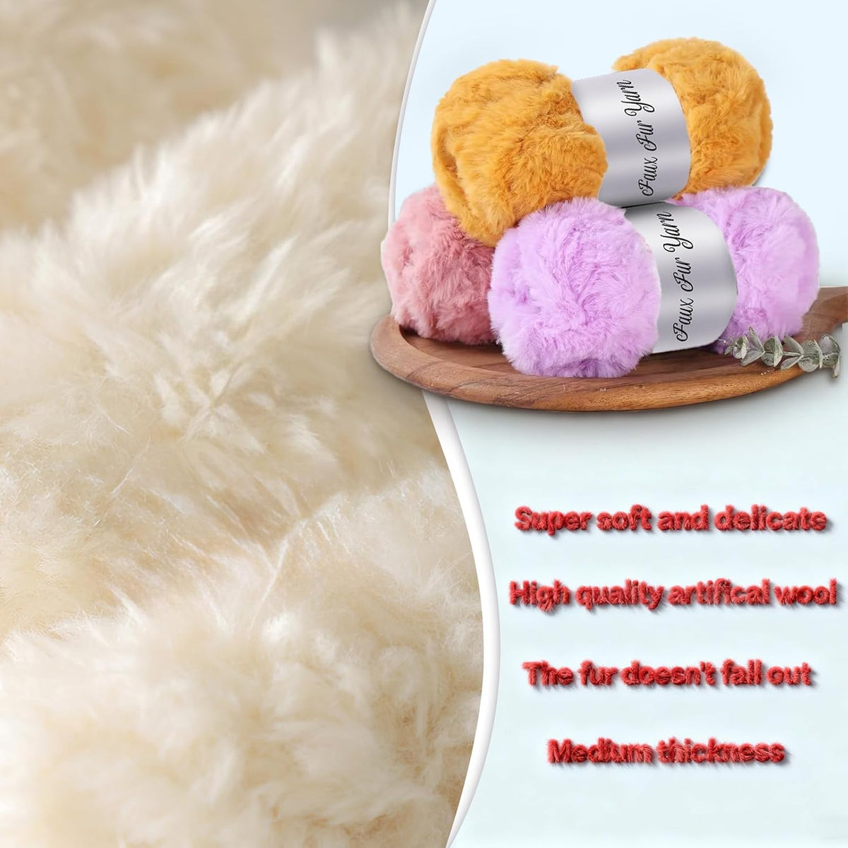 3 Skeins Faux Fur Yarn Soft Fluffy for Crocheting,Chunky Fuzzy Eyelash Yarn for Crochet Hats, Scarves, Bags, Cushions(Pink)