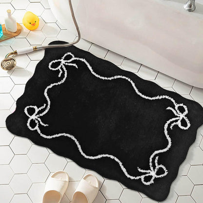 Black Bow Bath Mat Cute Bow Bathroom Rug Super Soft Absorbent Bathroom Rugs Non Slip Bath Mat Machine Washable Rug for Bathrooms 20x32 inches (Black, 50x80cm)