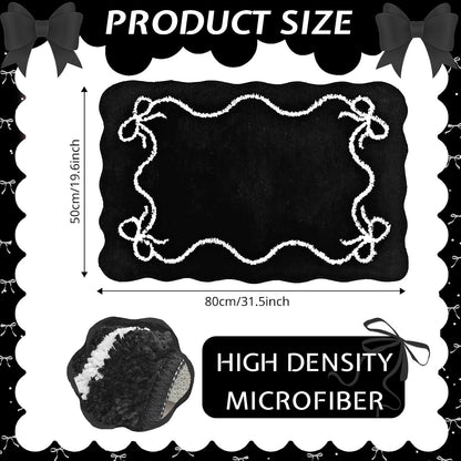 Black Bow Bath Mat Cute Bow Bathroom Rug Super Soft Absorbent Bathroom Rugs Non Slip Bath Mat Machine Washable Rug for Bathrooms 20x32 inches (Black, 50x80cm)
